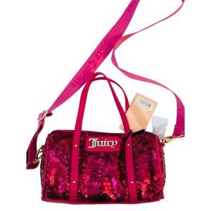 Juicy Couture Pink Sequin Barrel Bag Shoulder Crossbody Glitter Logo Charm NWT